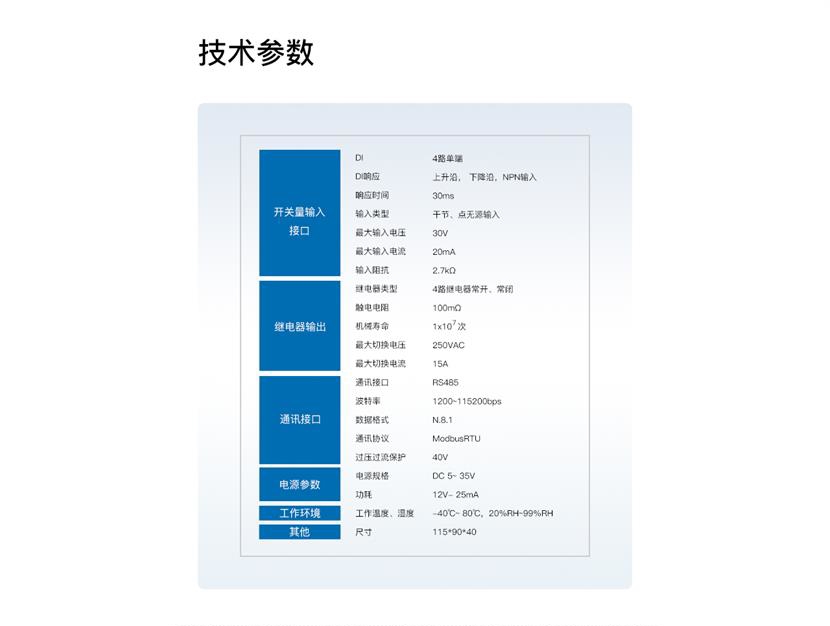 4路開(kāi)關(guān)量模塊技術(shù)參數